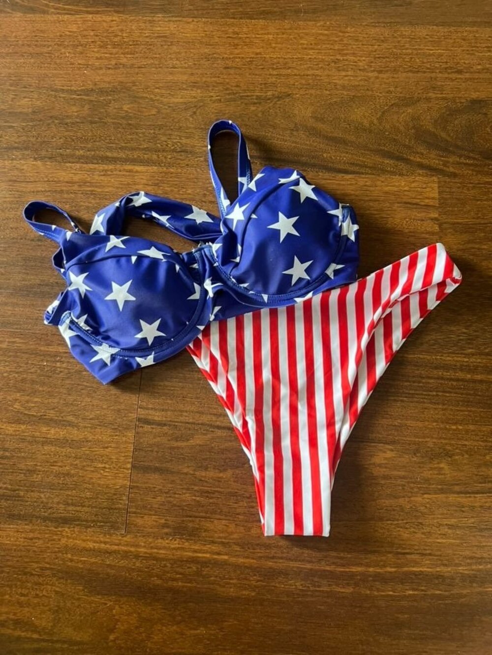 Zaful American Flag Bikini Set  High Cut Bottoms Size Small Patriotic